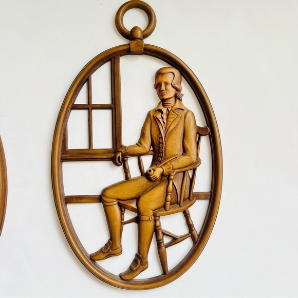 Syroco Wall Hanging Art Plaques Mid Century MCM Pilgrims John and Priscilla - Picture 3 of 6